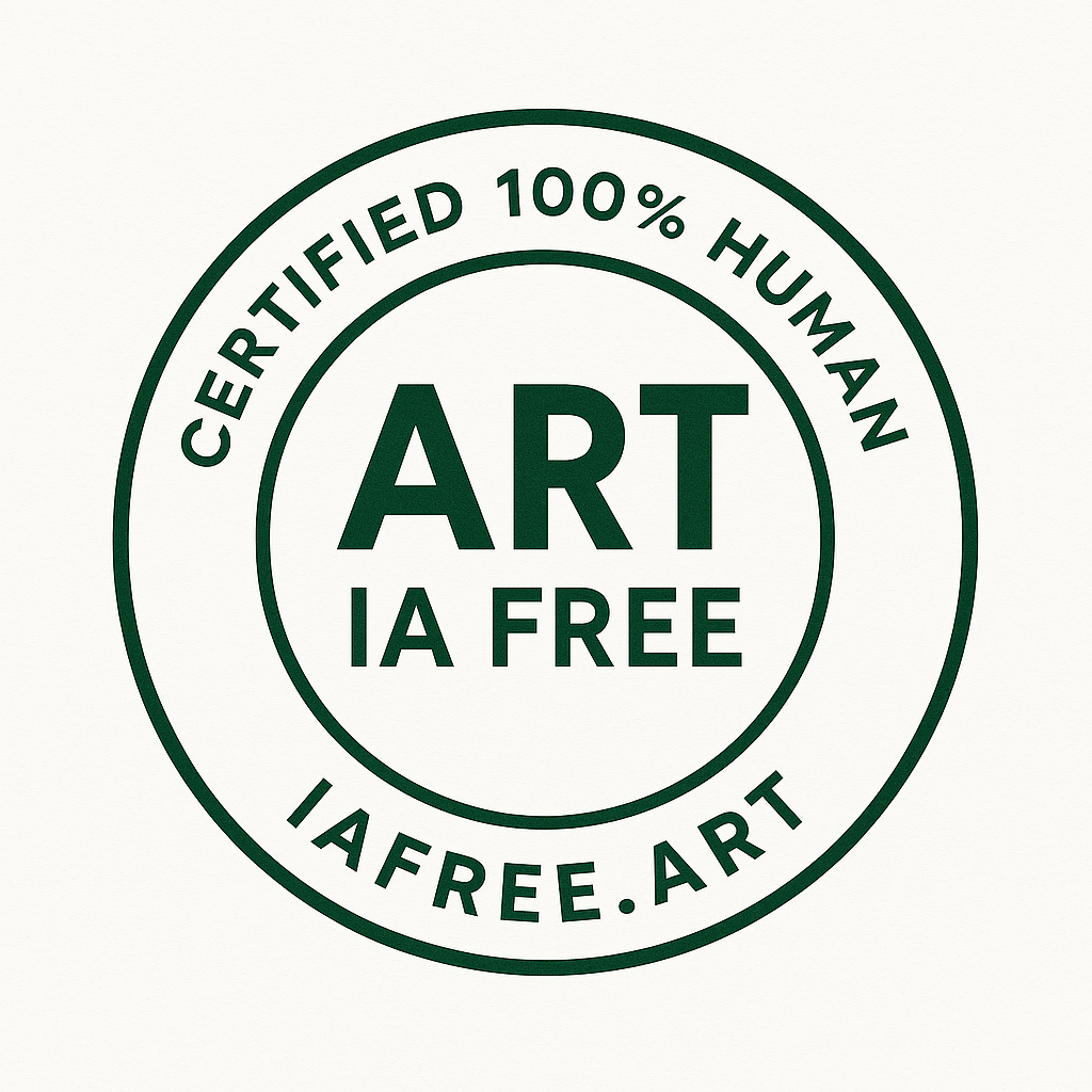 El sello de iafree.art es un círculo con las letras en medio,