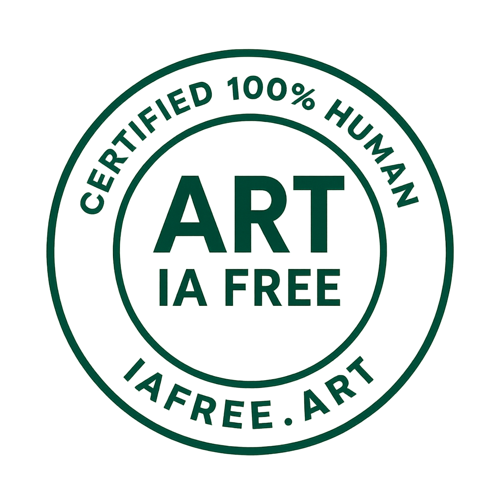 El sello transparente de iafree.art es un círculo con las letras en medio,